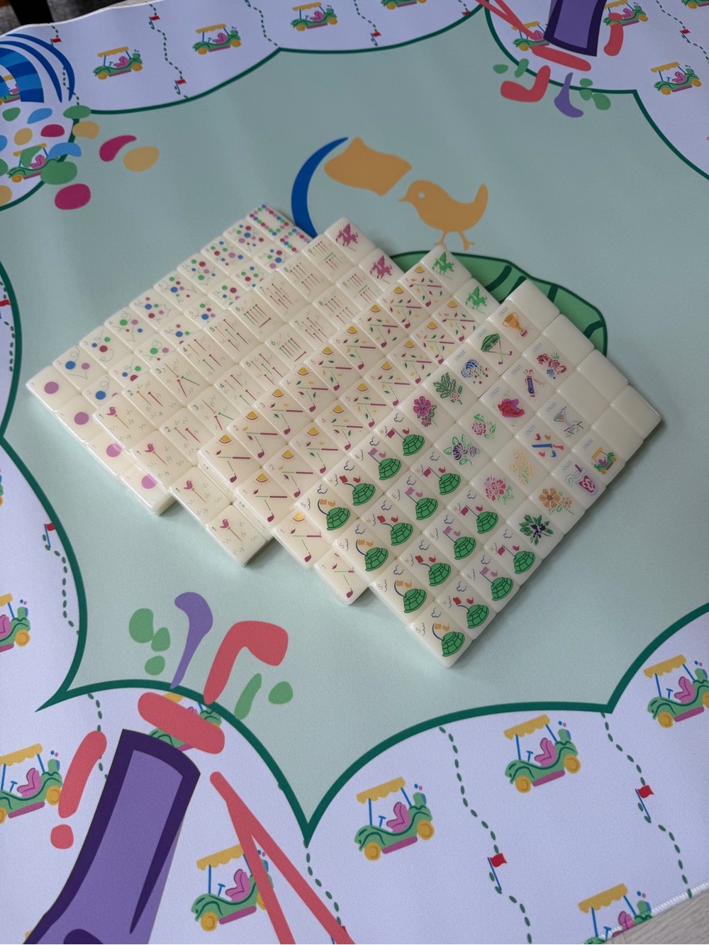 Golf Mahjong Tile Set + Matching 31.5” Mat | Engraved American Mahjong Tiles